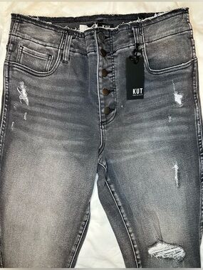 KUT From The Kloth Connie Fab Ab High Rise Skinny Jeans Gray Distressed 12 NWT